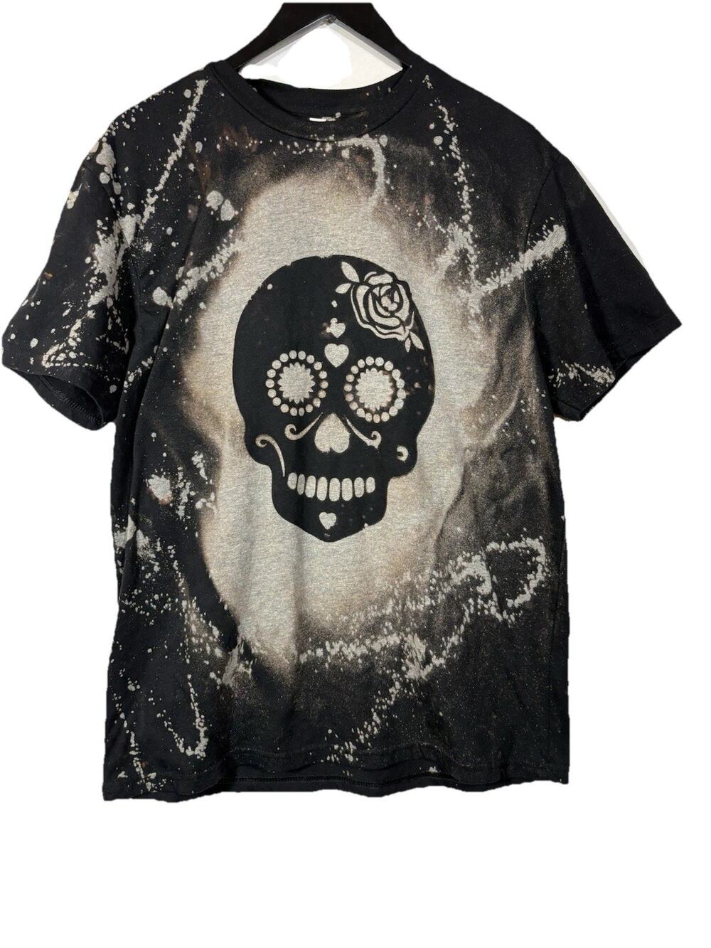 Sugar Skull Coffin Halloween Black Splatter T Shirt Tee Large American Apparel